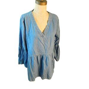 Lane Bryant Size 14/16 Denim Flared Sleeve Tunic Style Top Plus Size